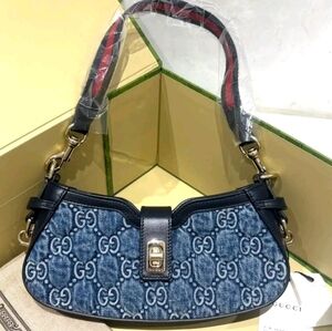 Gucci "Moon Side" GG Print Mini Shoulder Bag in Denim Blue. 